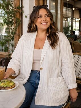 a new day Cream Pinstripe Single-Button Blazer